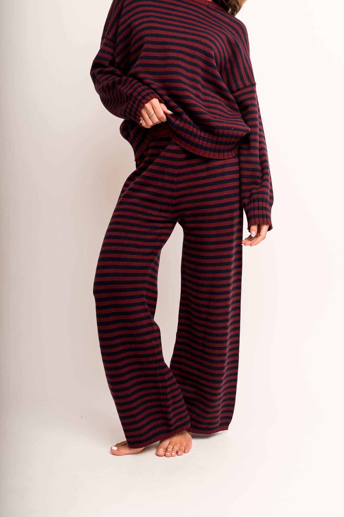 CAMPUS SWEATER PANT IN NAVY STRIPE