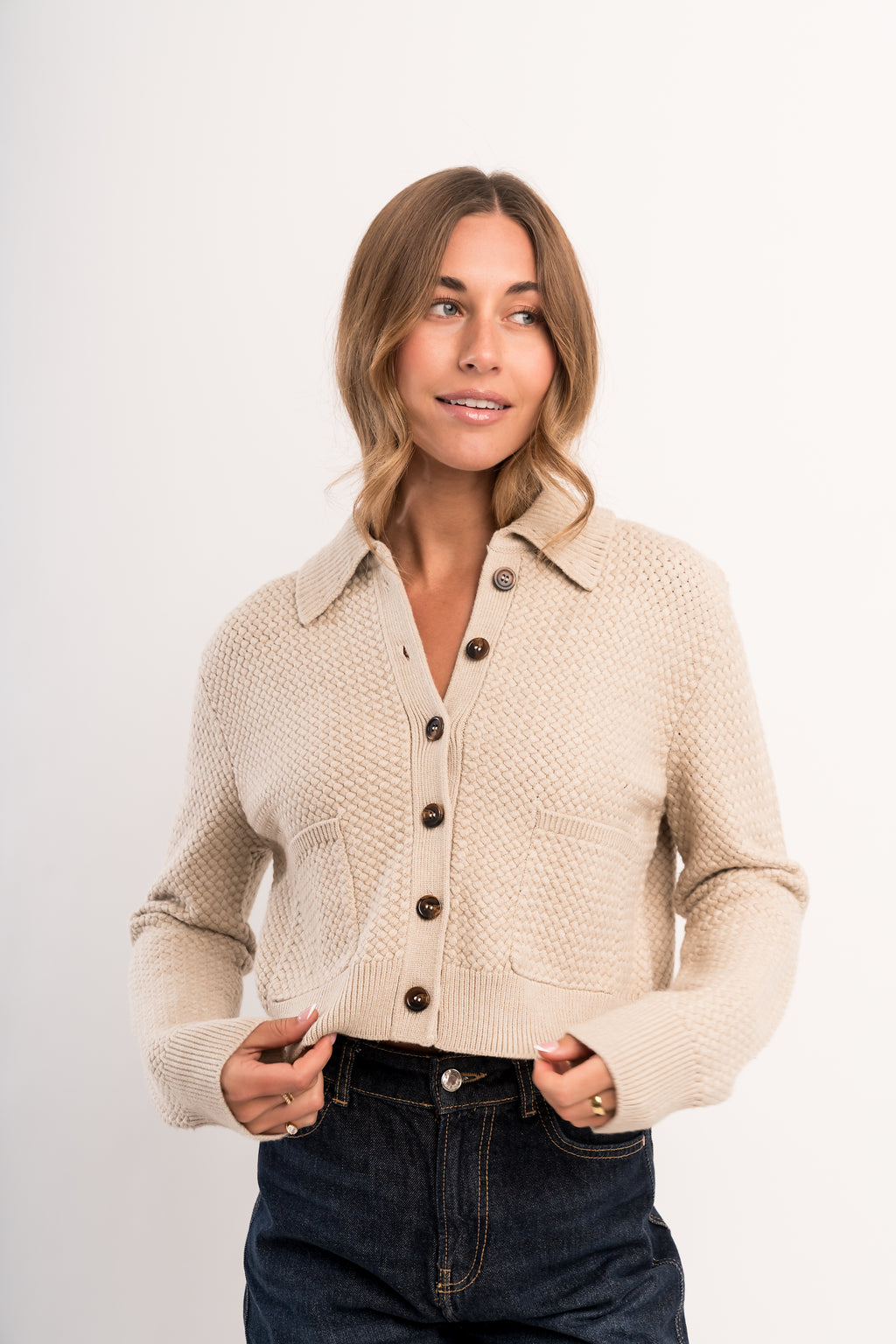 KENSINGTON KNIT JACKET IN CASHEW CREAM