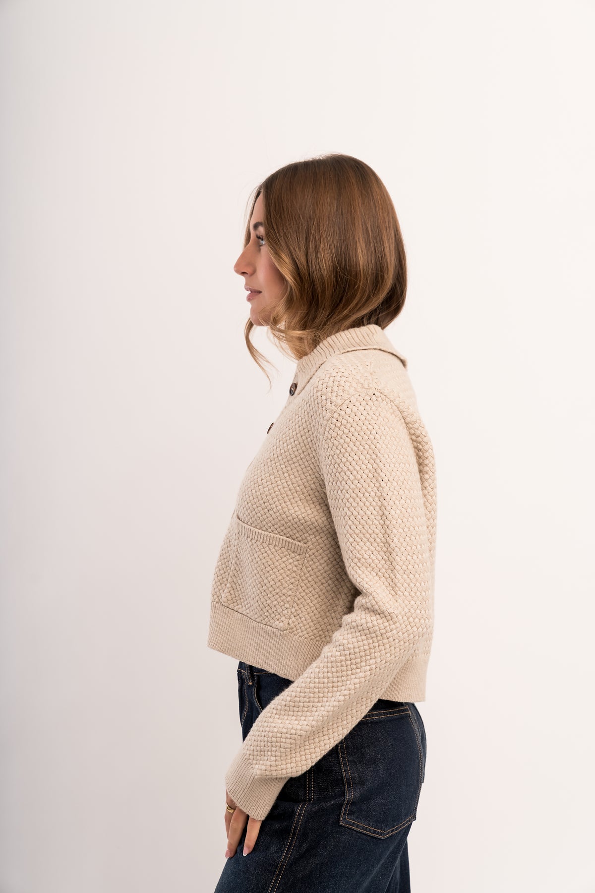 KENSINGTON KNIT JACKET IN CASHEW CREAM