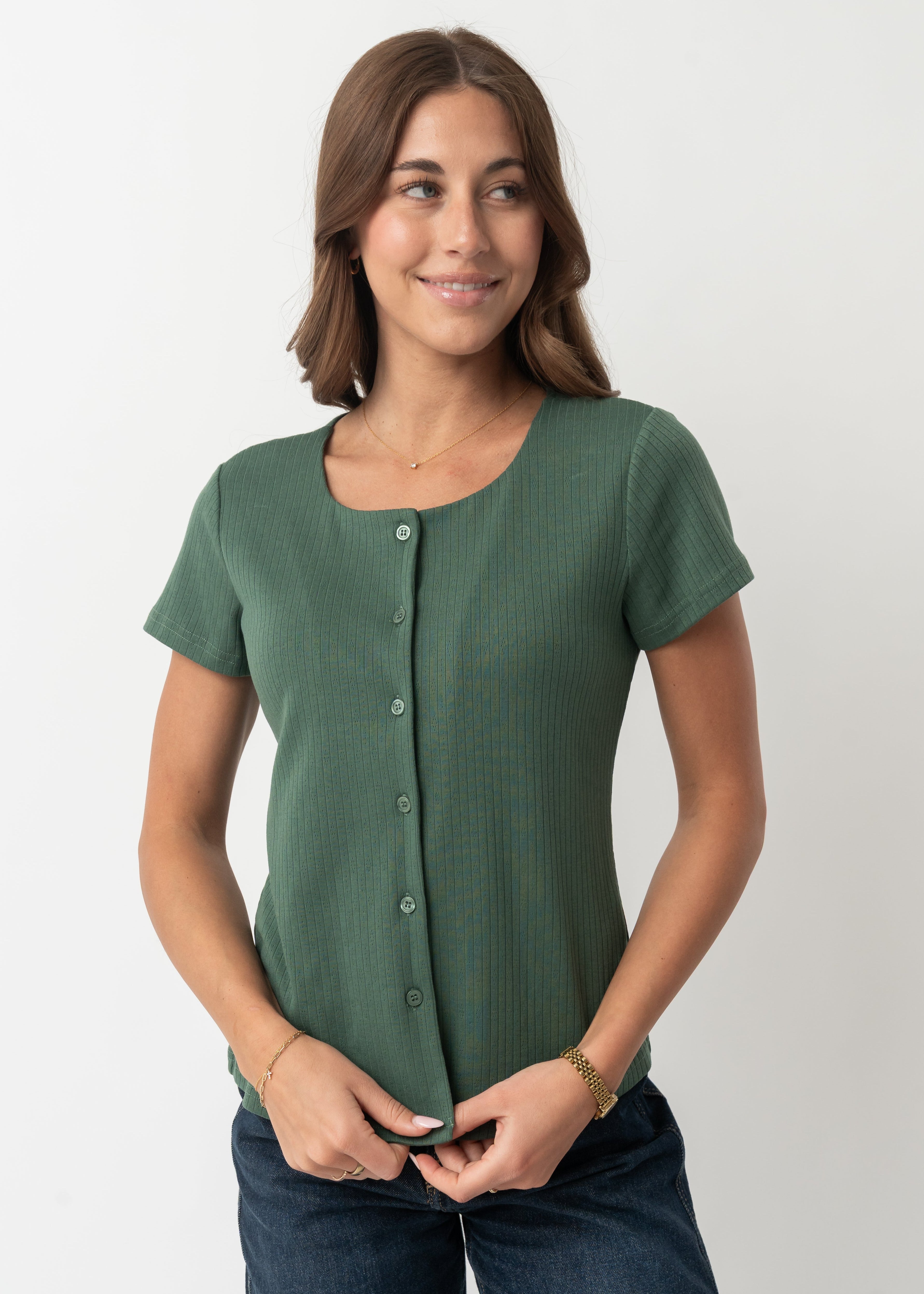 SHORT SLEEVE POINTELLE CARDI IN TENNIS COURT