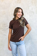 SHORT SLEEVE RIBBED TEE IN TRUFFLE BROWN FINAL SALE