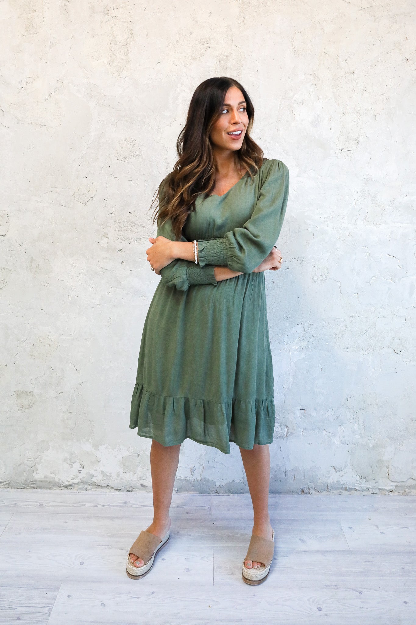 Modest olive hotsell green dress