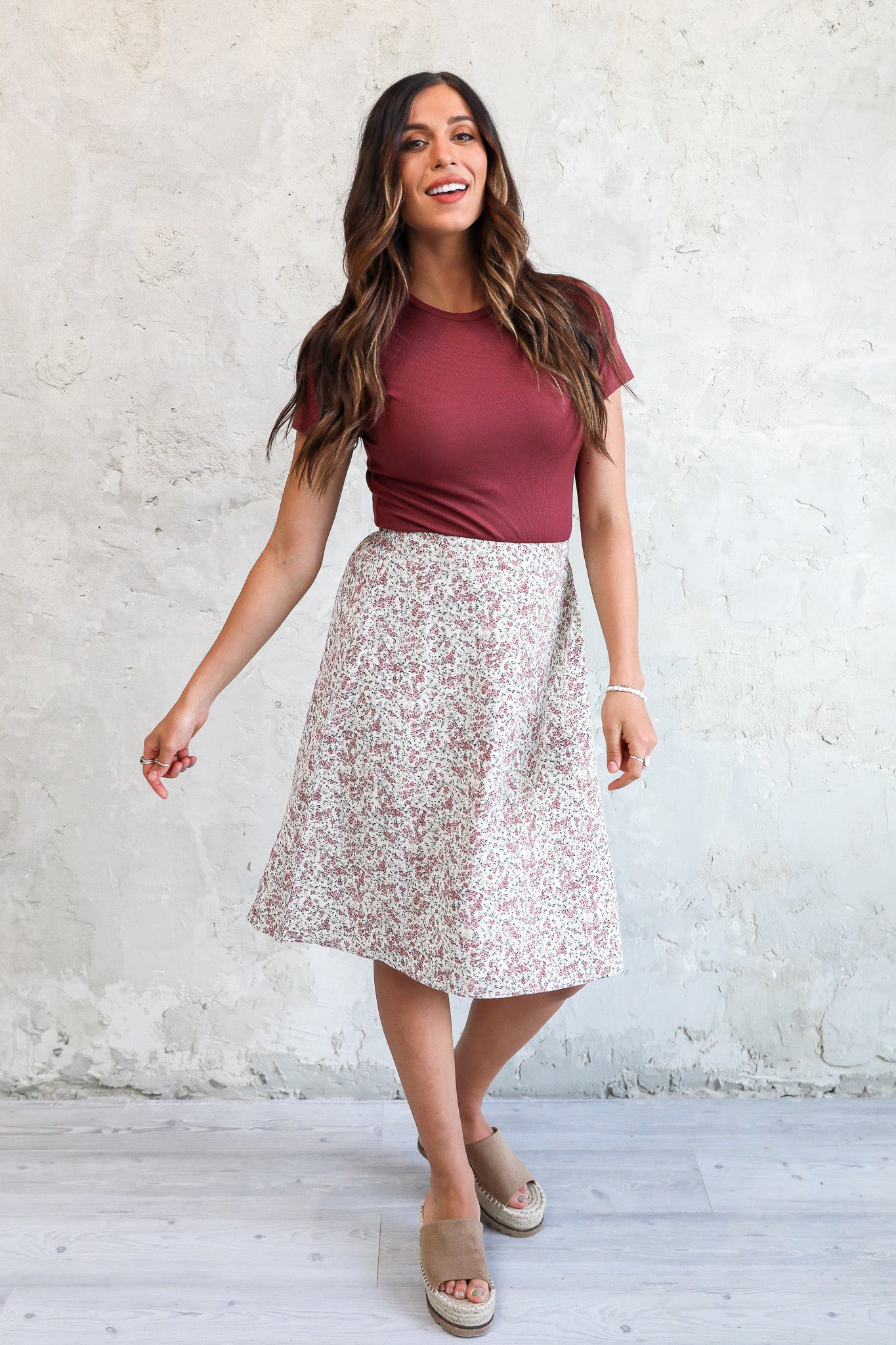 MIDI SLIP SKIRT IN ROSE BUD FINAL SALE