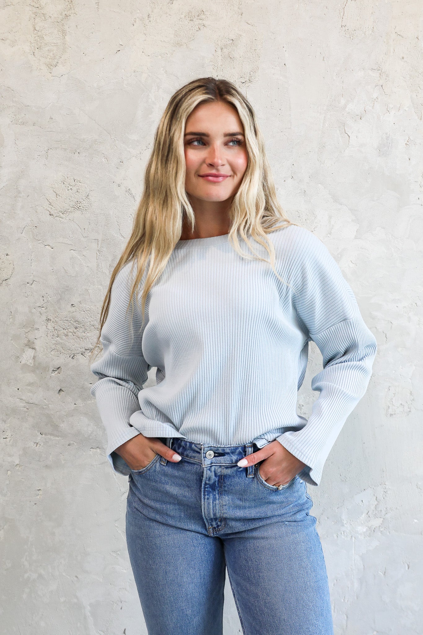OVERSIZED RIBBED SWEATER IN BABY BLUE