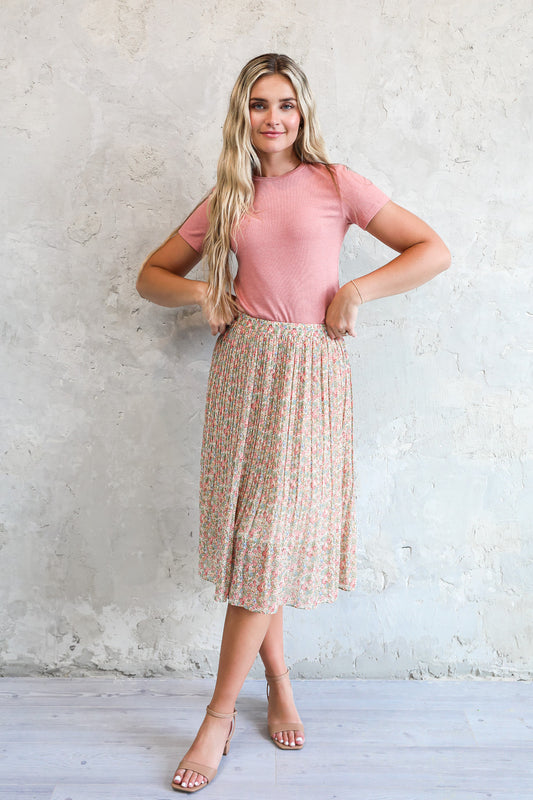 PLEATED MIDI SKIRT IN COLOR POP