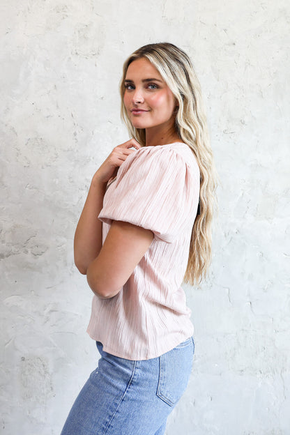 PUFF SLEEVE TOP IN ROSEWATER