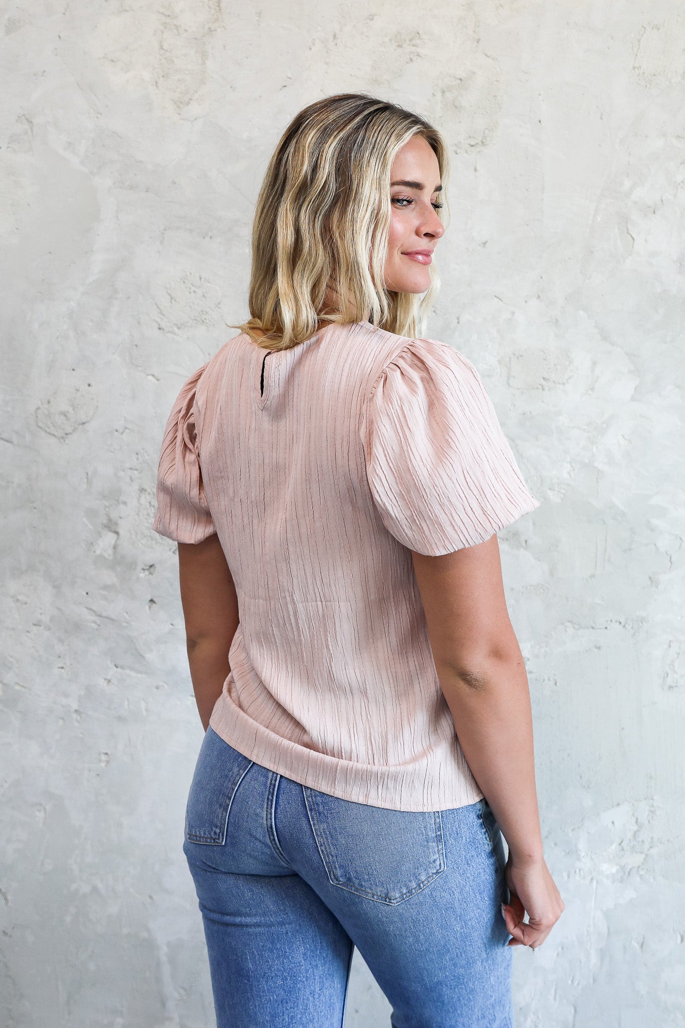 PUFF SLEEVE TOP IN ROSEWATER