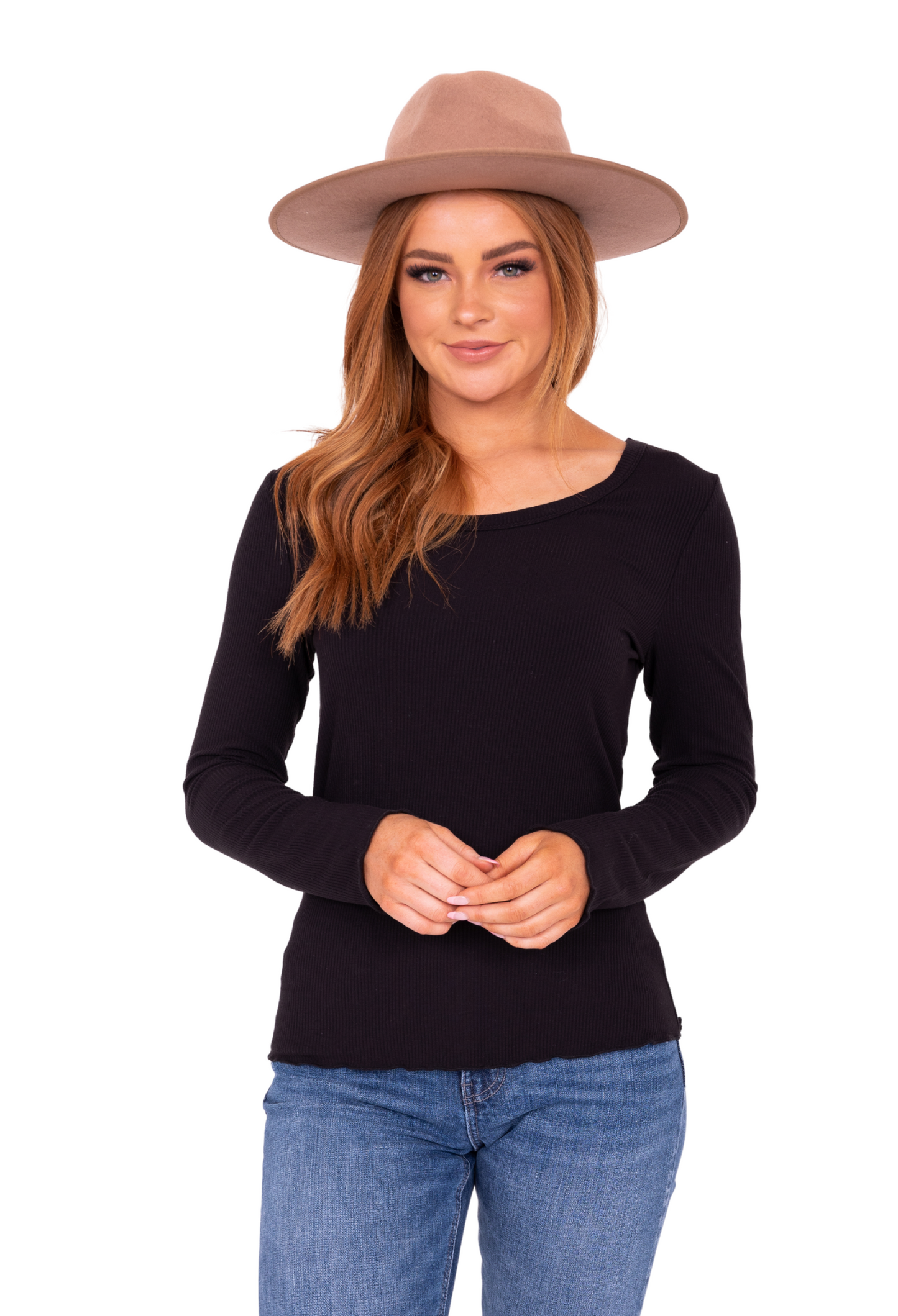 LONG SLEEVE RIBBED TEE IN BLACK FINAL SALE