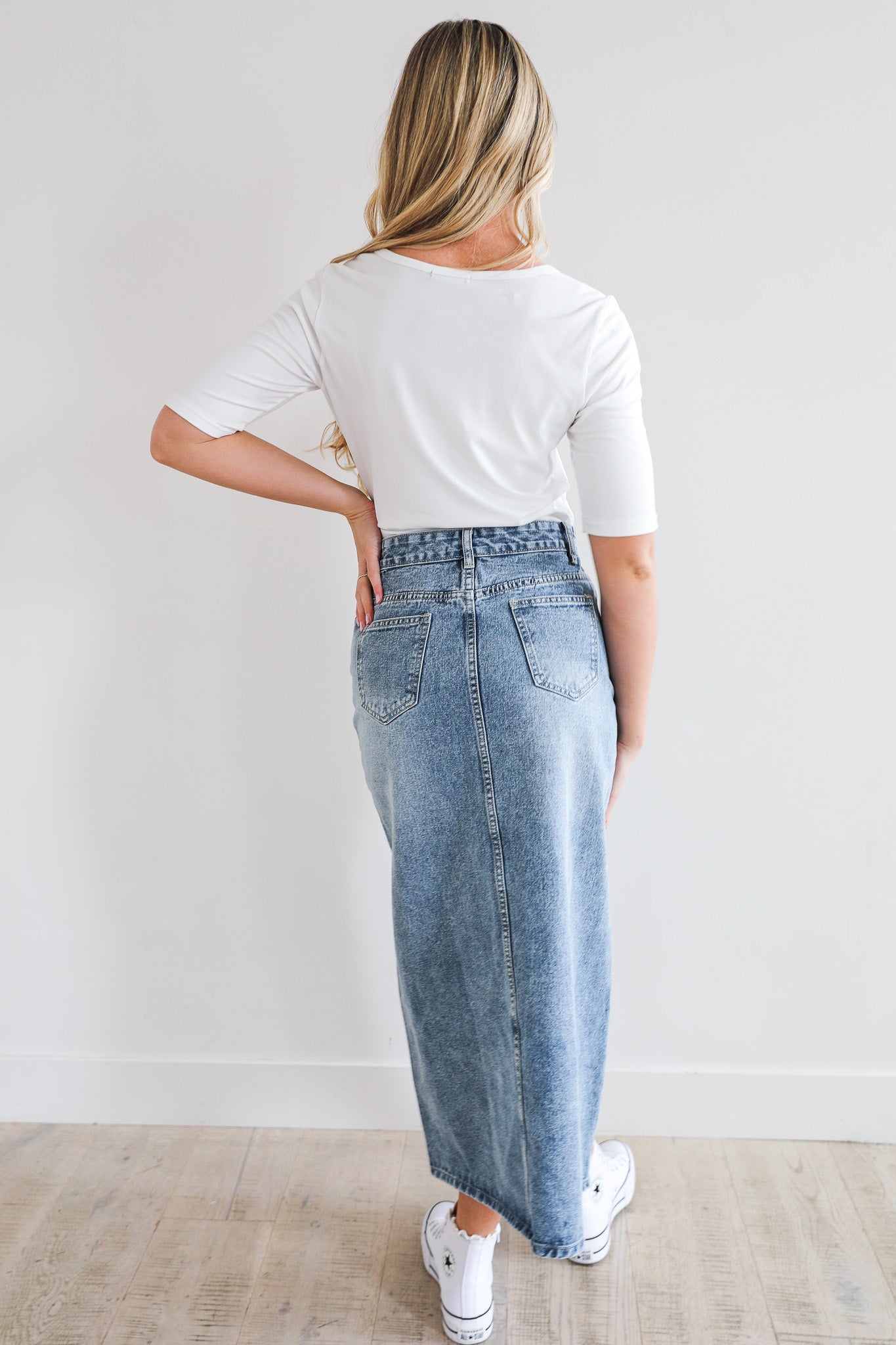 Modest Long Denim Skirt for Women, Denim Maxi Skirt With Pocket