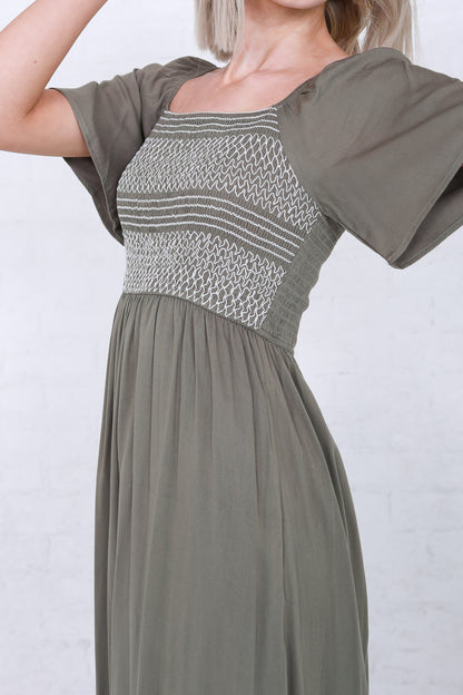 THE CELESTE IN DUSTY OLIVE EMBROIDERY FINAL SALE