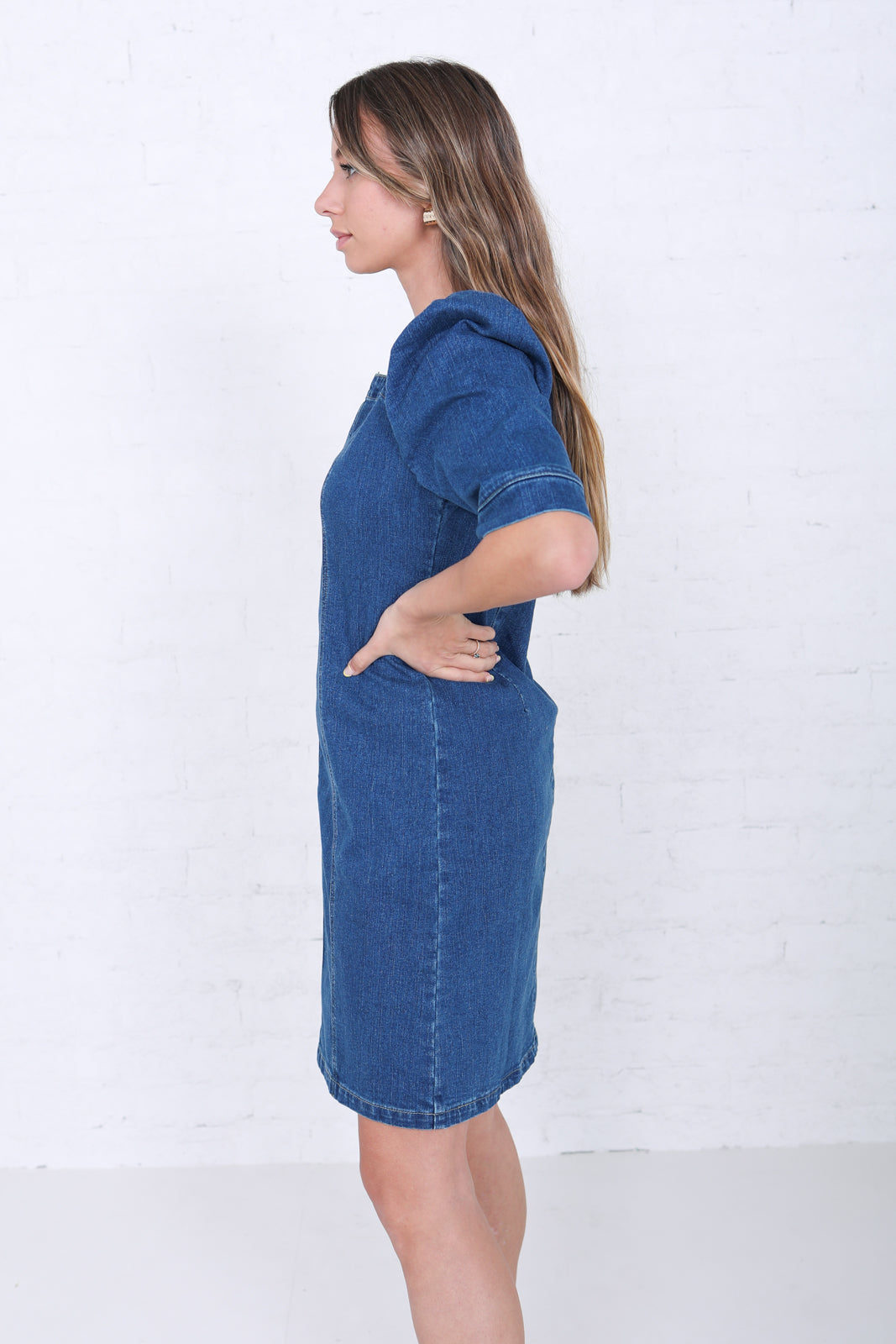 MO&Co. Women's Back Slit Denim Dress with Straps