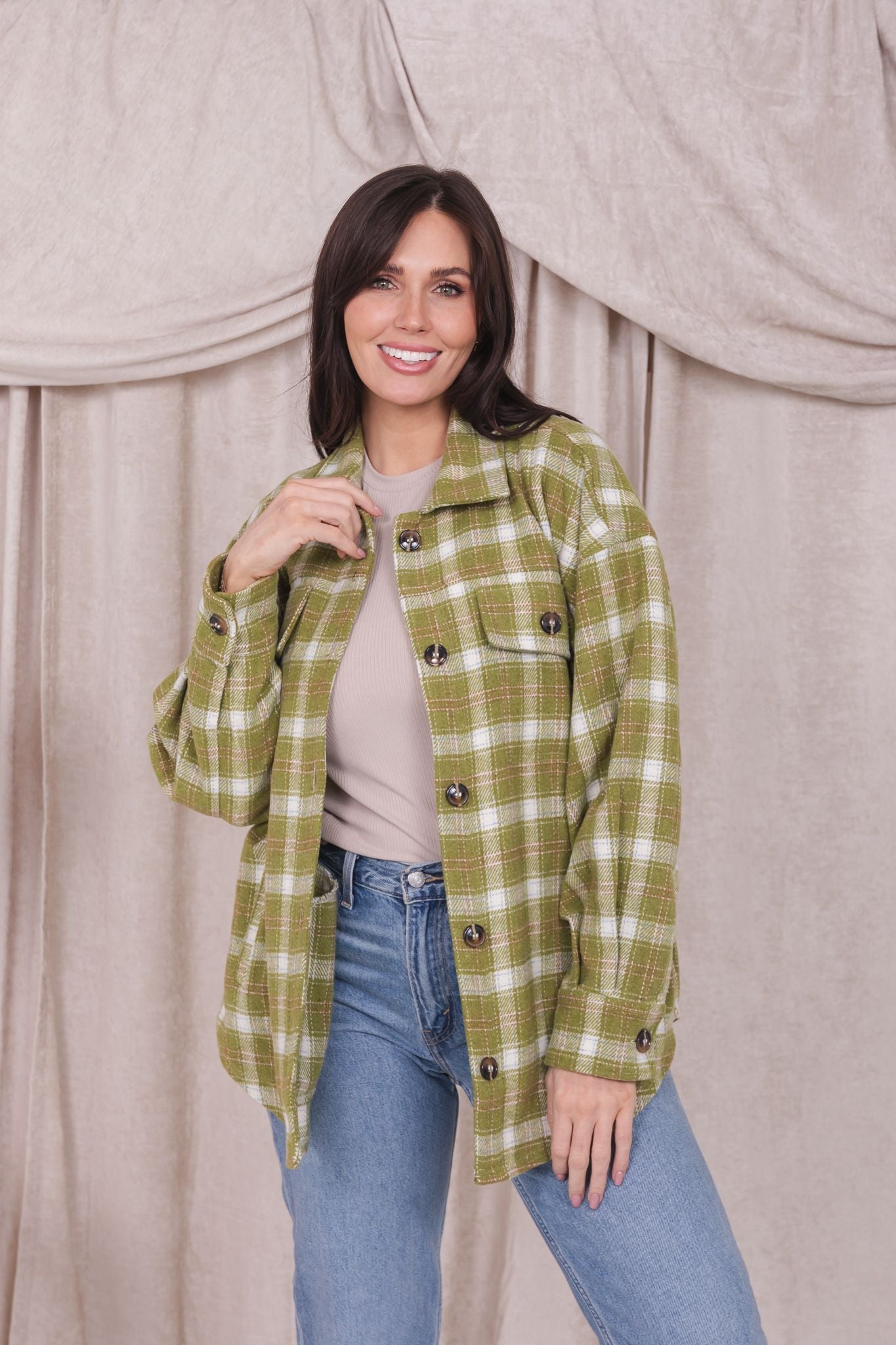 FLANNEL SHIRT JACKET IN BRIGHT CHARTREUSE PLAID FINAL SALE