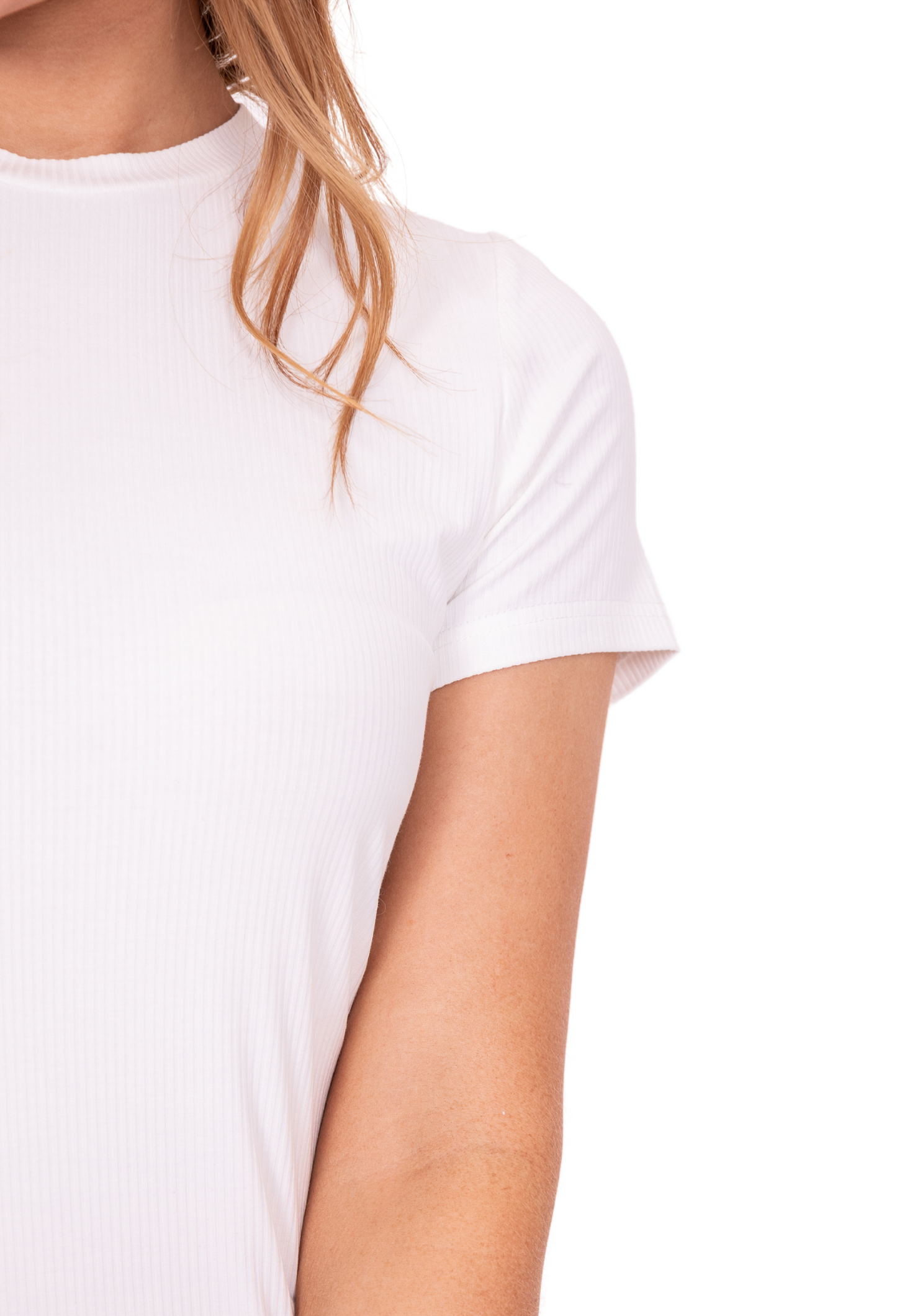 SHORT SLEEVE RIBBED TEE IN IVORY