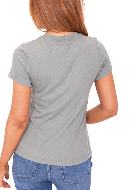 SHORT SLEEVE RIBBED TEE IN HEDGE GREEN