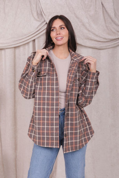 FLANNEL SHIRT JACKET IN HOT COCOA PLAID