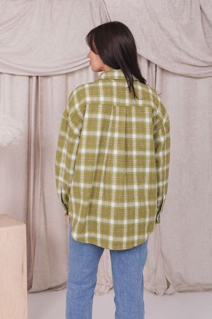 FLANNEL SHIRT JACKET IN BRIGHT CHARTREUSE PLAID FINAL SALE