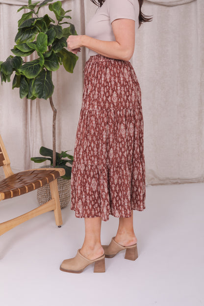 TIERED MAXI SKIRT IN FLORAL DAMASK