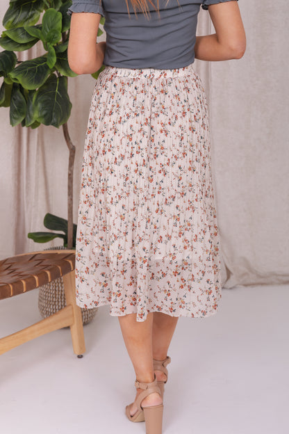 PLEATED MIDI SKIRT IN COTTAGE WHITE BLOSSOM FINAL SALE