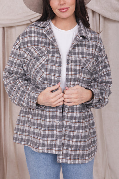PLAID JACKET IN FADED GRAY FLANNEL