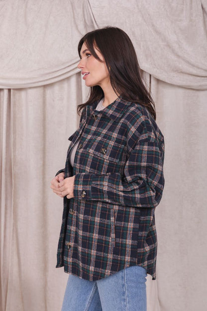 FLANNEL SHIRT JACKET IN COLONIAL BLUE PLAID