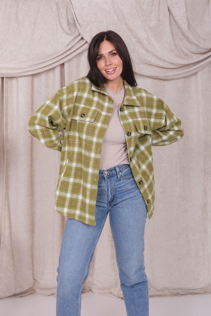 FLANNEL SHIRT JACKET IN BRIGHT CHARTREUSE PLAID